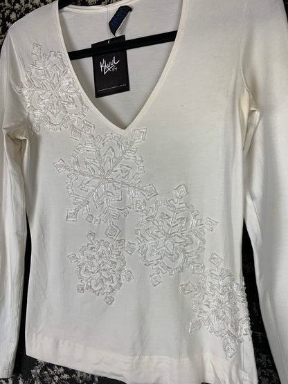 Women's Y2K White Beaded Long Sleeve Top
