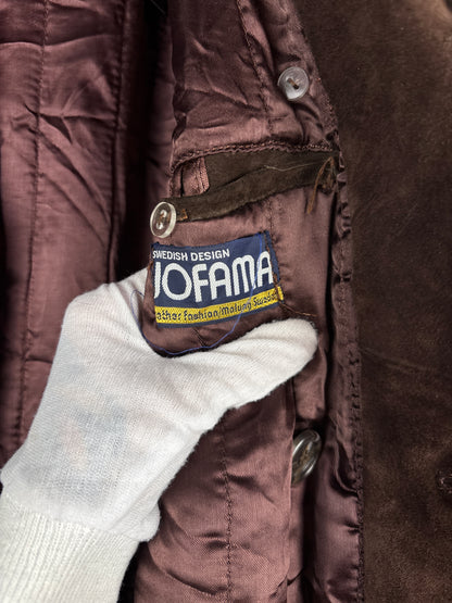 Unisex Vintage Dark Brown Suede Coat with Faux Fur Trim