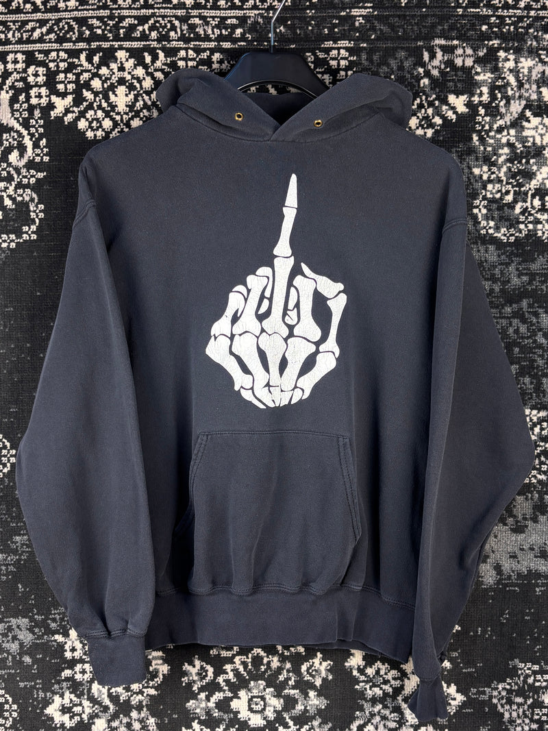Men Vintage Y2K Dark Grey Skull Hand Graphic Hoodie