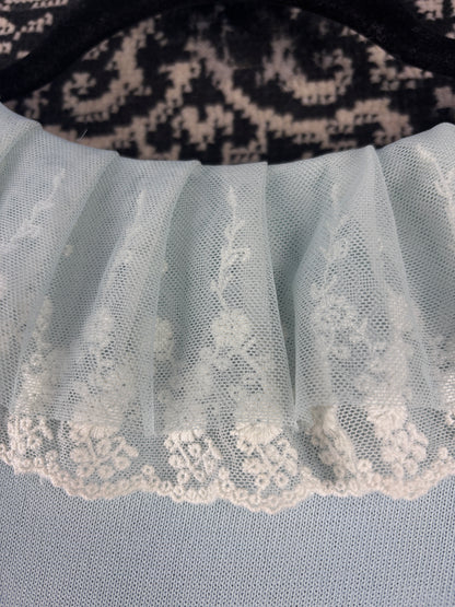 Womens Vintage Y2K Monton Baby Blue Lace Trim Cropped