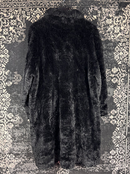 Women's Vintage Black Swirl Patterned Faux Fur Coat