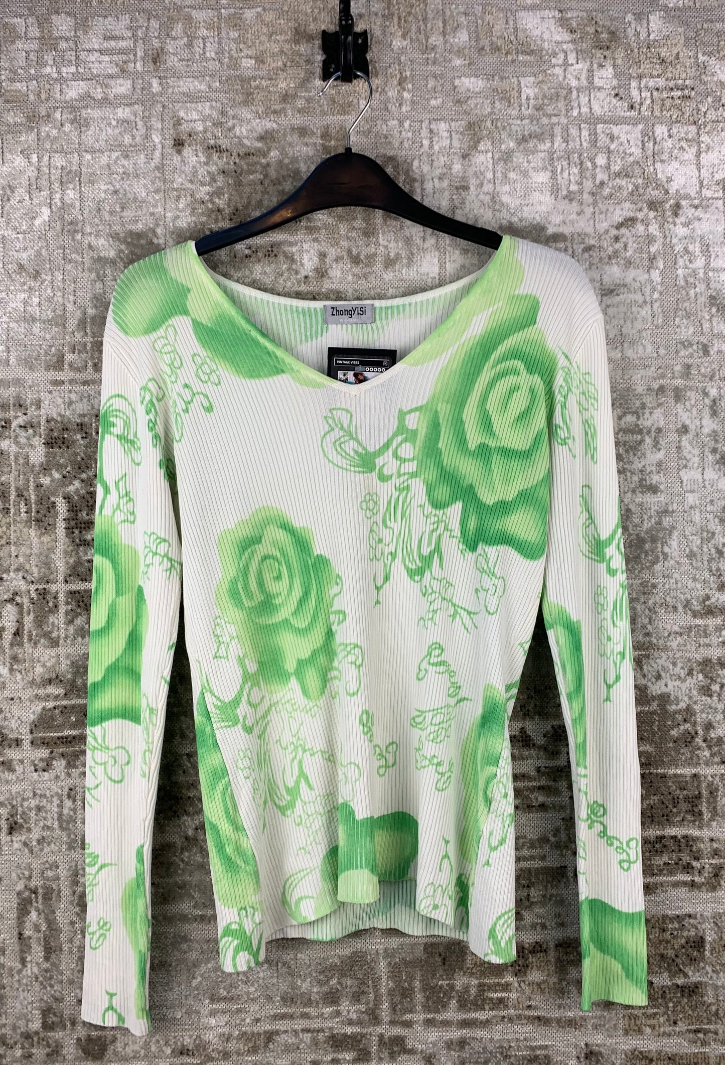 ZhongYiSi Womens Y2K Lime Green Floral Shirt