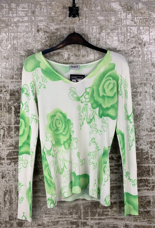 ZhongYiSi Womens Y2K Lime Green Floral Shirt