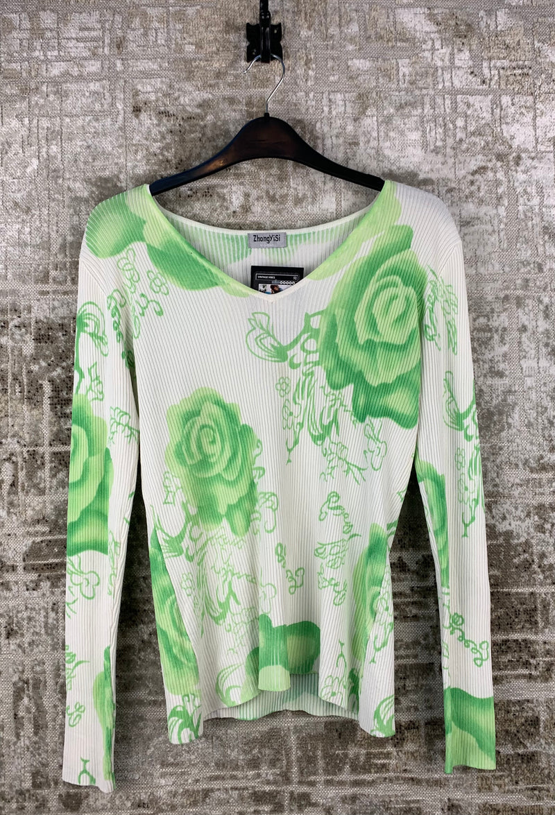 ZhongYiSi Womens Y2K Lime Green Floral Shirt