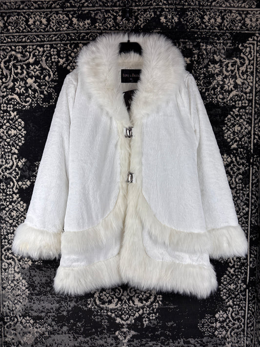 Women's Y2K Style White Soft Faux Fur Coat with Faux Fur Trim