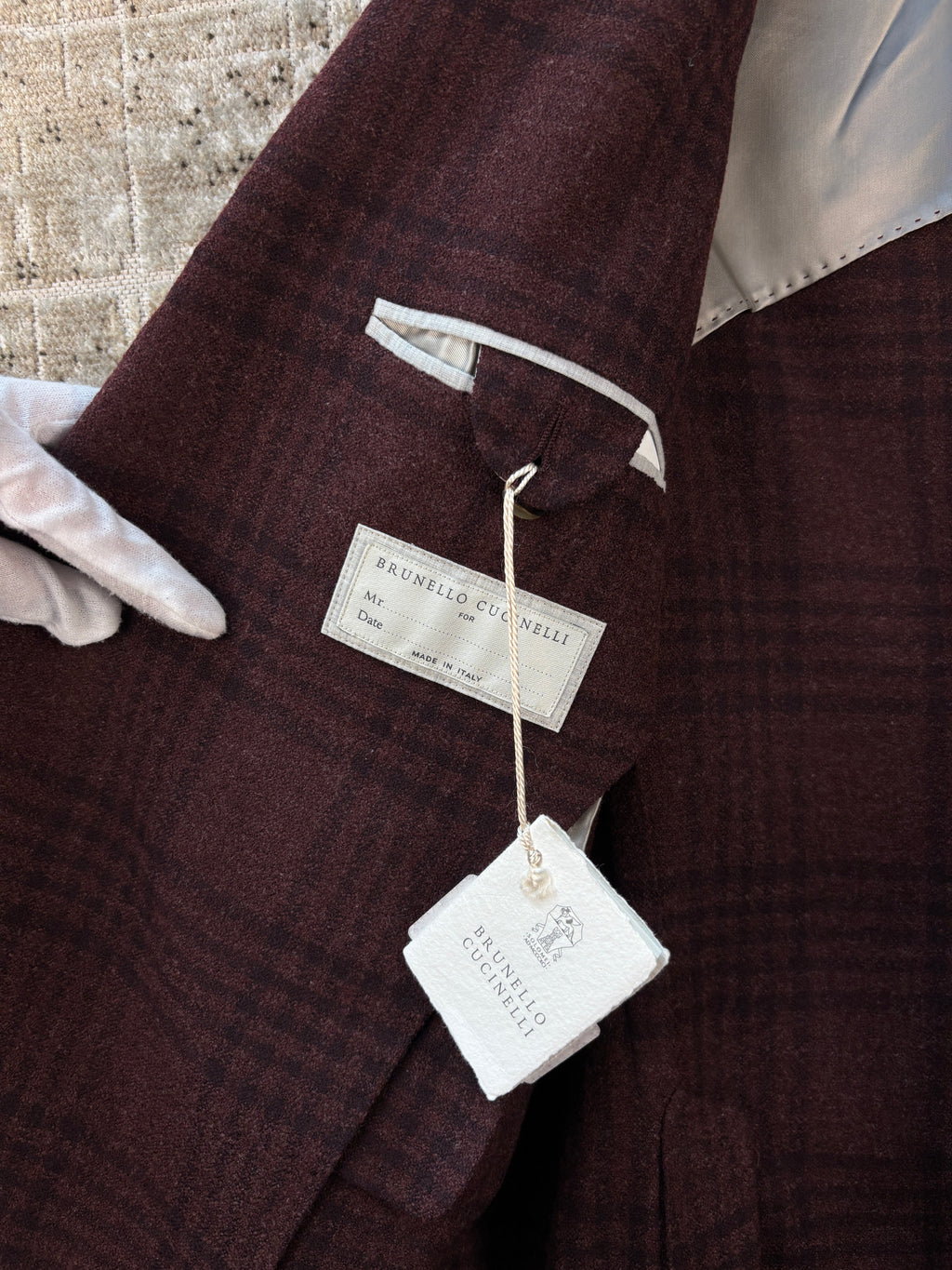 Brunello Cucinelli Plaid Check Burgundy Blazer