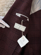 Brunello Cucinelli Plaid Check Burgundy Blazer