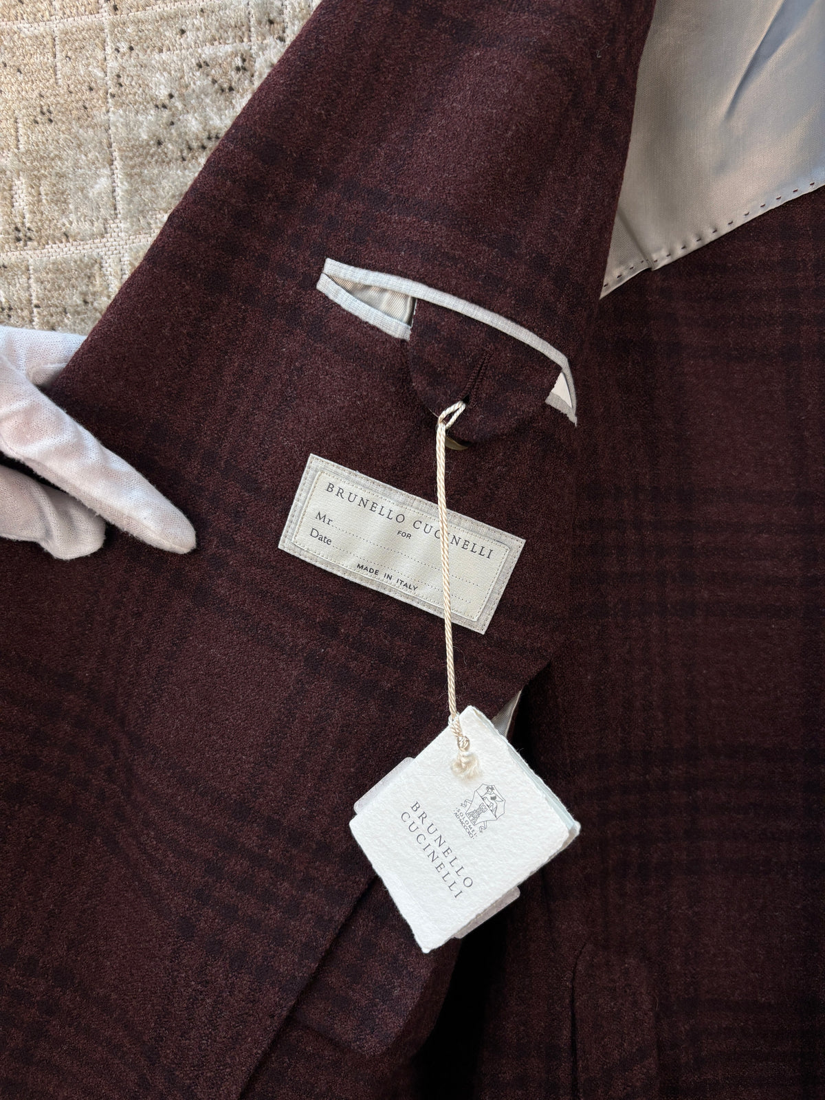 Brunello Cucinelli Plaid Check Burgundy Blazer