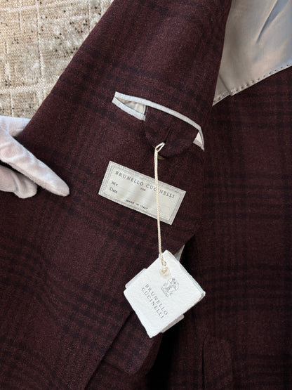 Brunello Cucinelli Plaid Check Burgundy Blazer