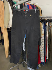Vintage Cargo Pants Black Mens M Y2K Zip Up Cotton
