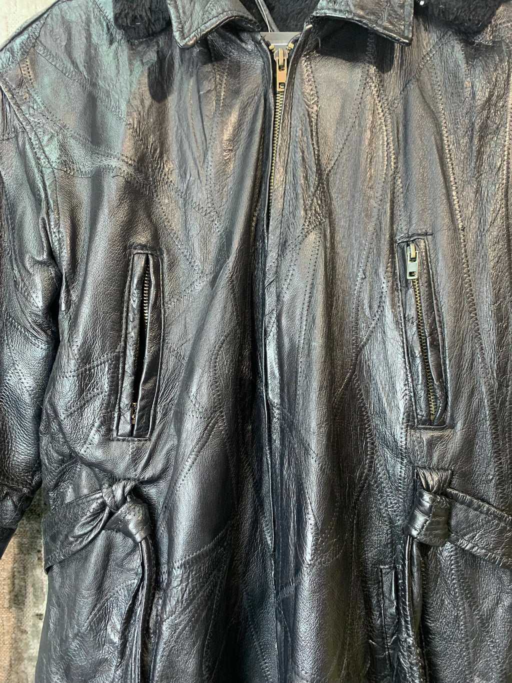 Patchwork Leather Faux Fur-Lined Hooded Coat