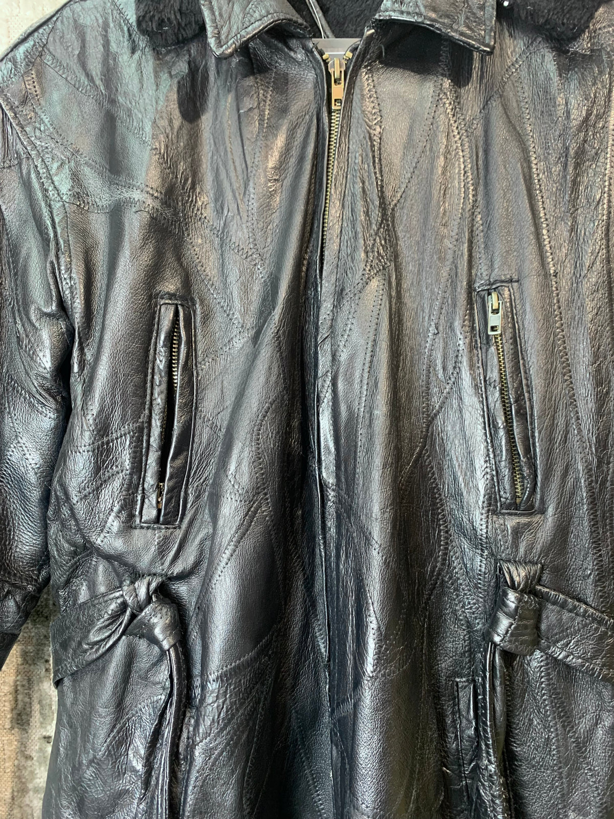 Patchwork Leather Faux Fur-Lined Hooded Coat
