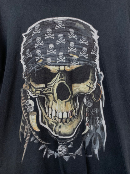 Mens Y2K Pirate Skull Print Black T Shirt