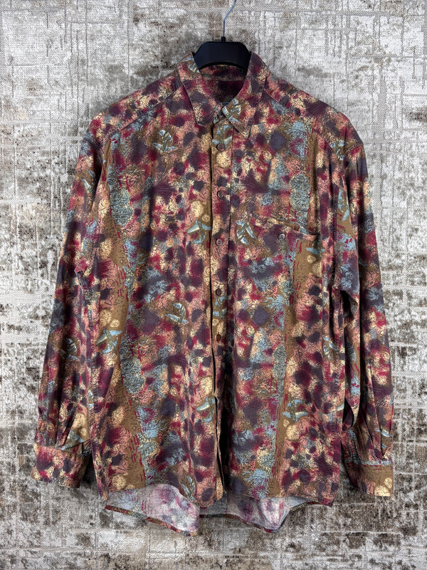 Mens Vintage Cavallo Multicolor Abstract Long Sleeve Shirt