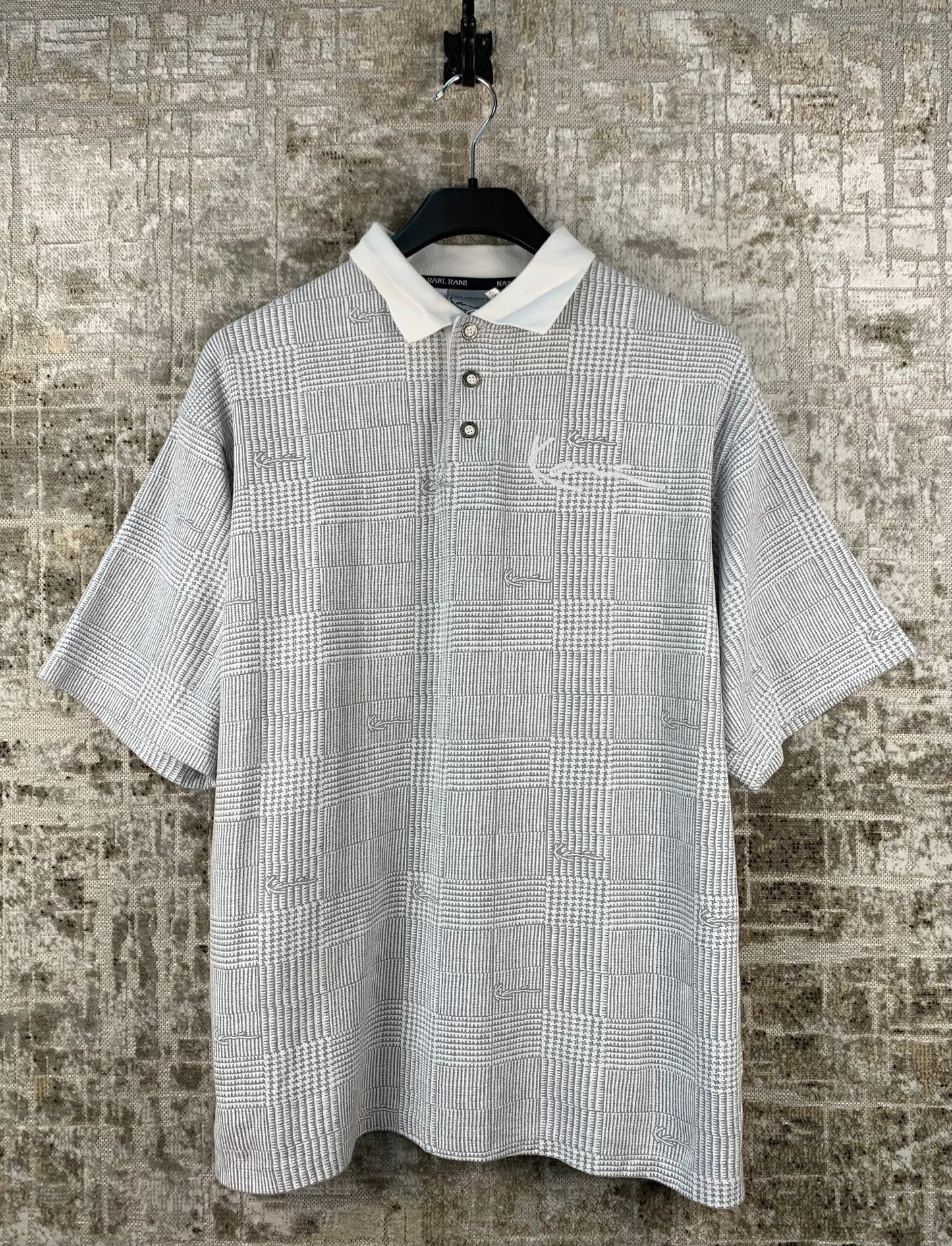 Mens Karl Kani Gray Check Pattern Polo Shirt