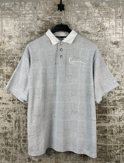 Mens Karl Kani Gray Check Pattern Polo Shirt