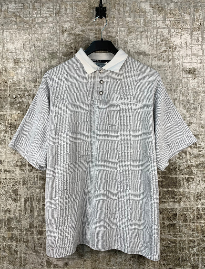 Mens Karl Kani Gray Check Pattern Polo Shirt