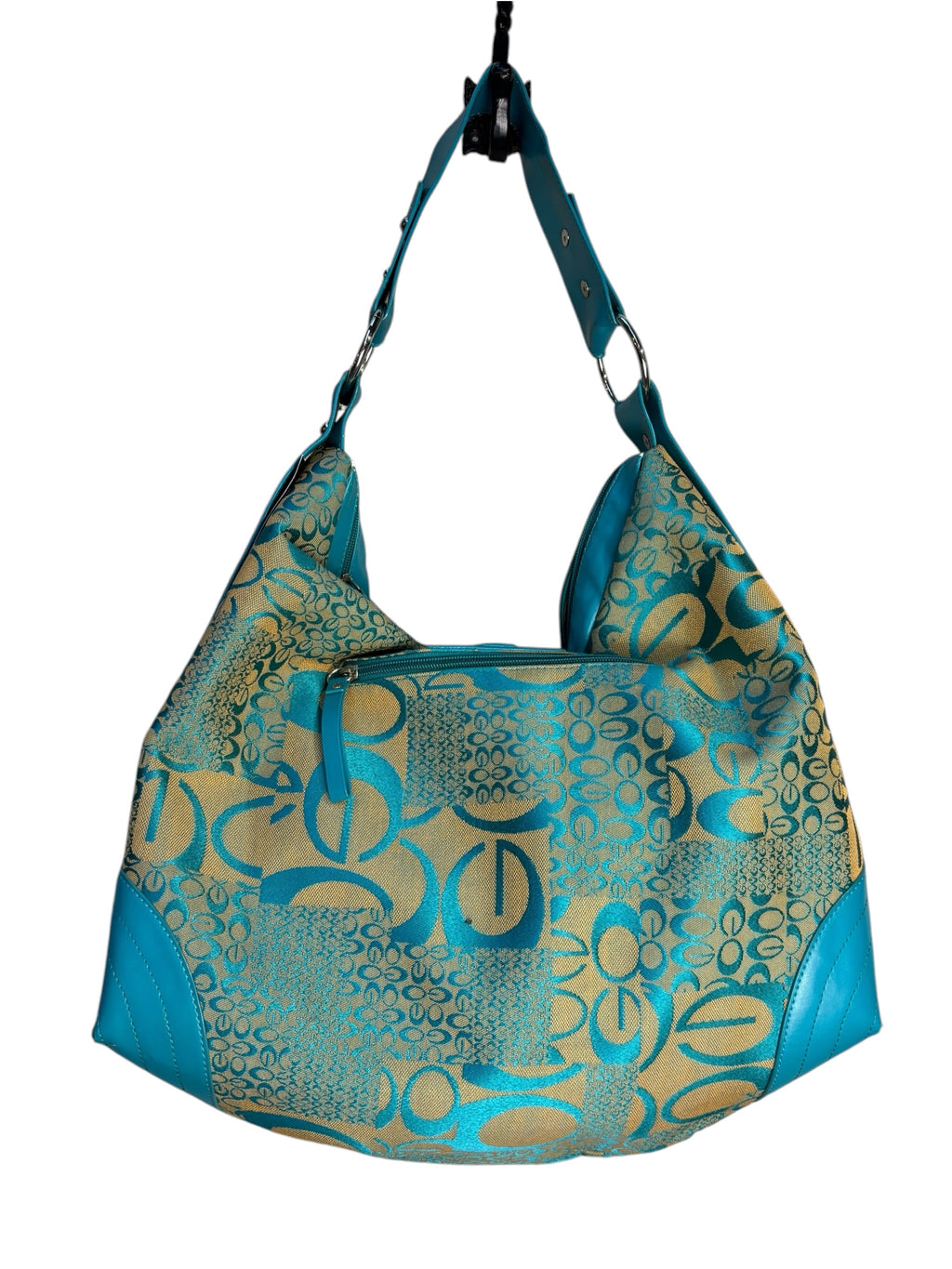 Y2K Teal Floral Jacquard Hobo Bag