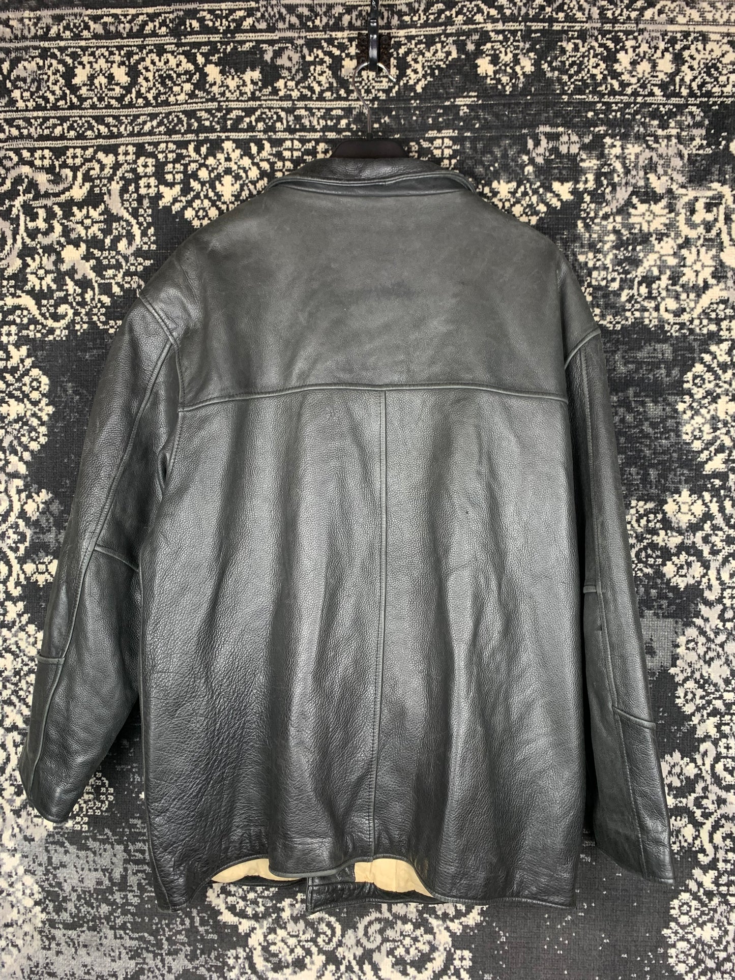 Men's Vintage Long Black Leather Jacket by Trapper
