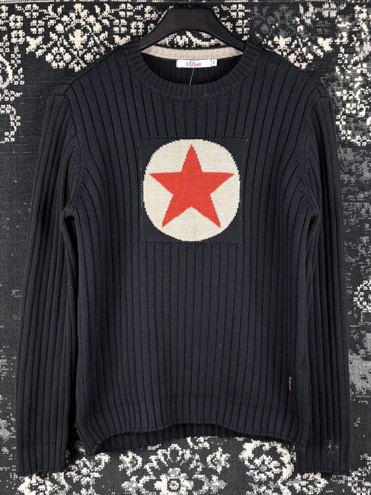 Mens Y2K S. Oliver Black Ribbed Knit Sweater