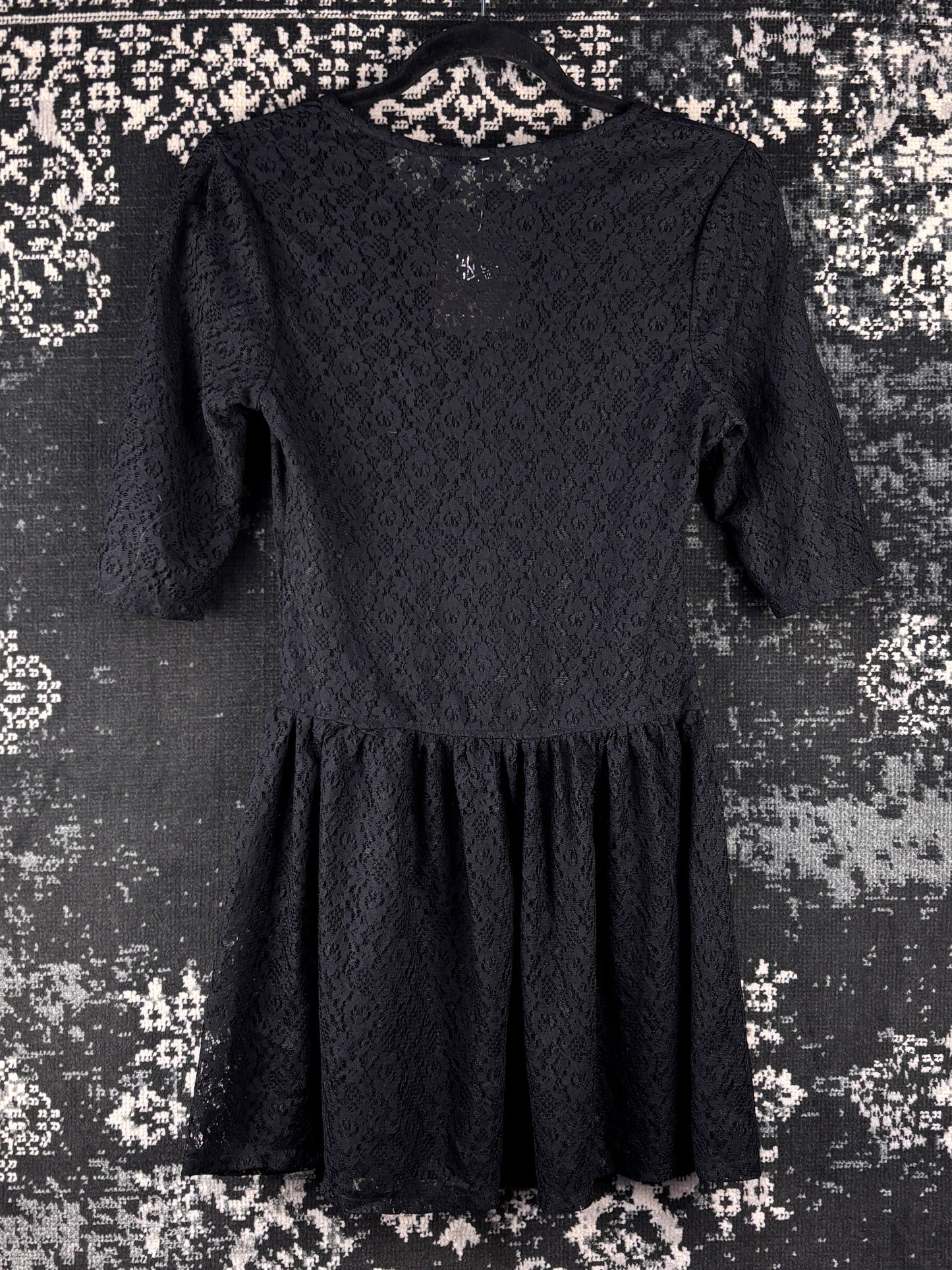 Womens Vintage Black Sheer Lace Mini Dress