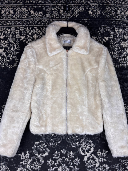 Y2K Women's Cream Faux Fur Jacket