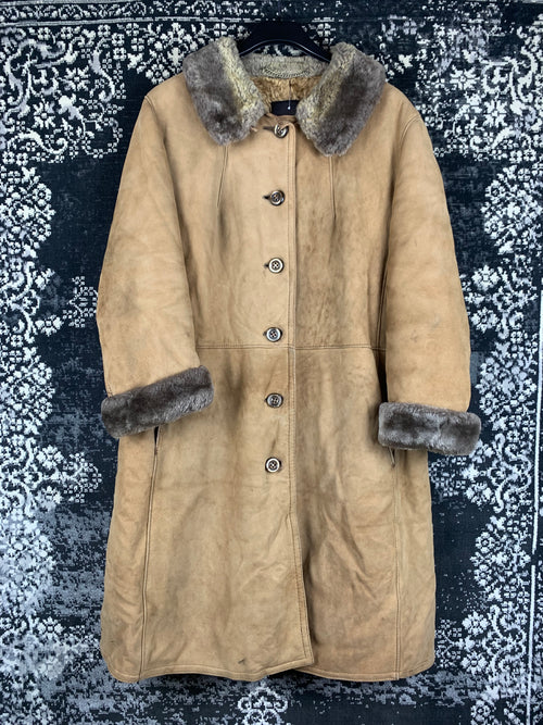 Vintage Women Light Brown Faux Suede Coat