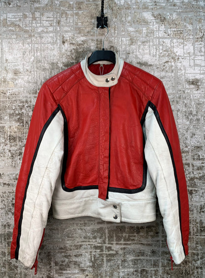 Mens Vintage Akta Getskinn Red Motorcycle Leather Jacket