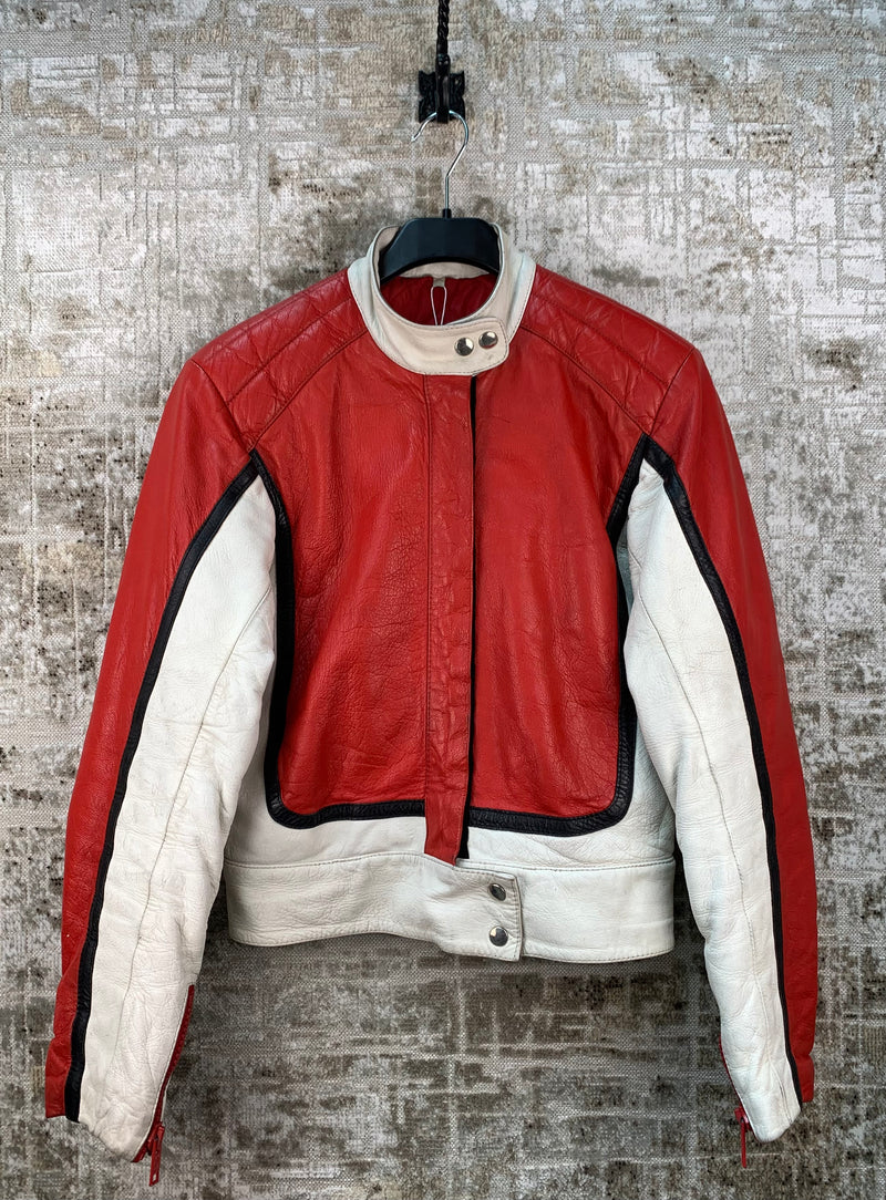 Mens Vintage Akta Getskinn Red Motorcycle Leather Jacket