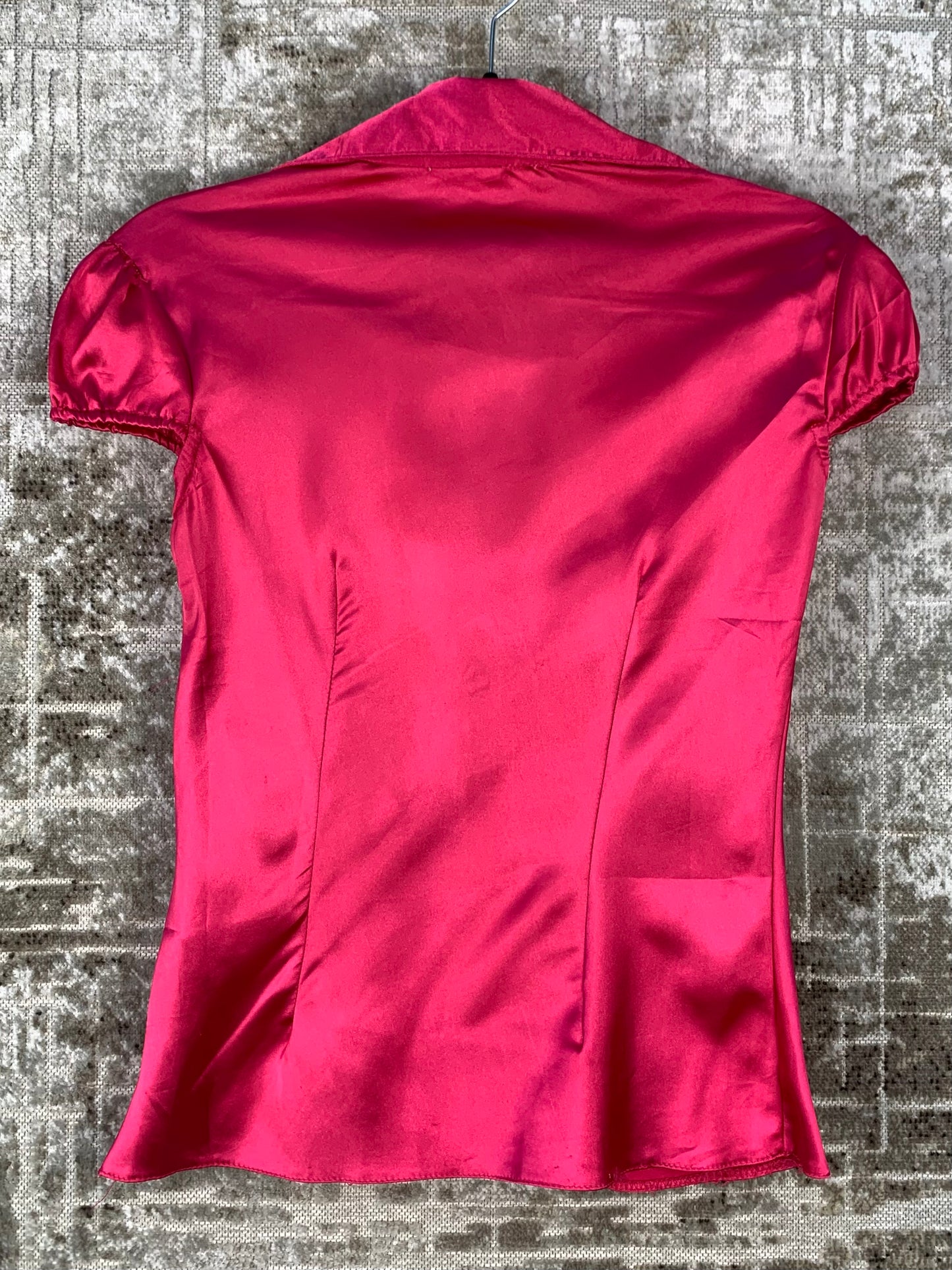 Womens Vintage Y2K Hot Pink Satin Blouse