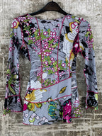 Vintage Y2K Grey Pink Floral Patchwork Top
