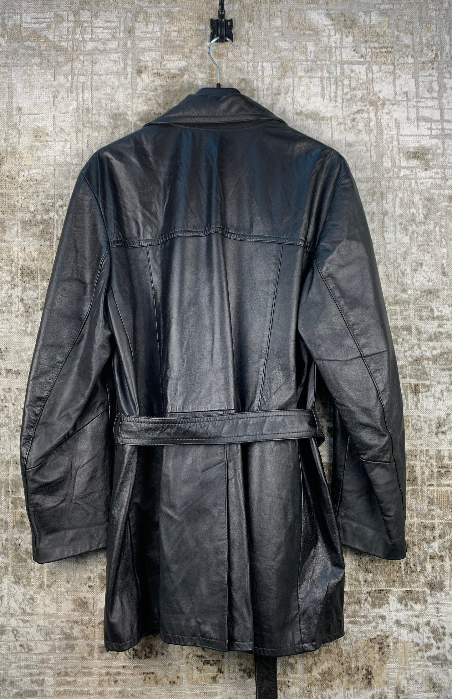 Men Vintage AALTONEN Black Leather Coat