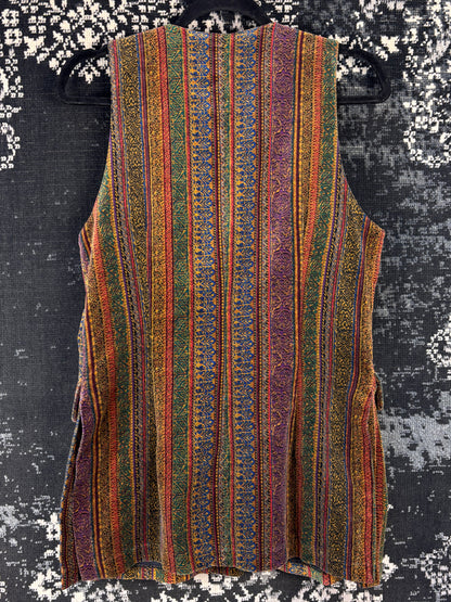 Multicolor Patterned Hippie Style Velvet Vest
