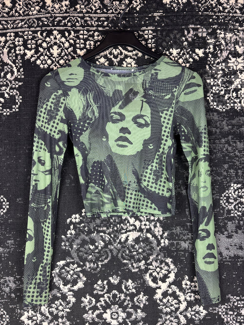 Women's Green Y2K Vibe Longsleeve Mesh Top