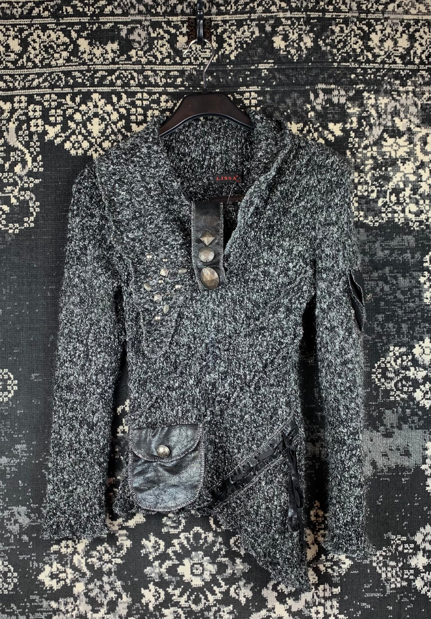 Women's Vintage LISSA Gray Black Knitted Sweater