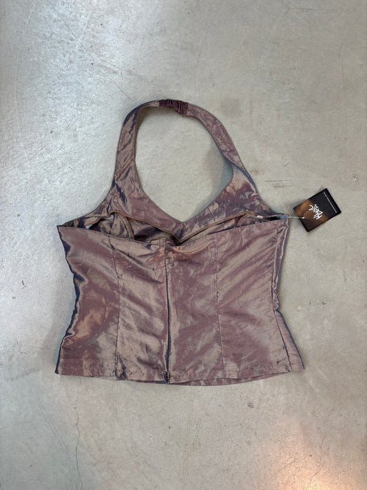 Vintage Brown Satin Halter Top
