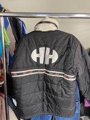 Vintage Helly Hansen Puffer Reversible Jacket Black White Casual Zip Up S Mens