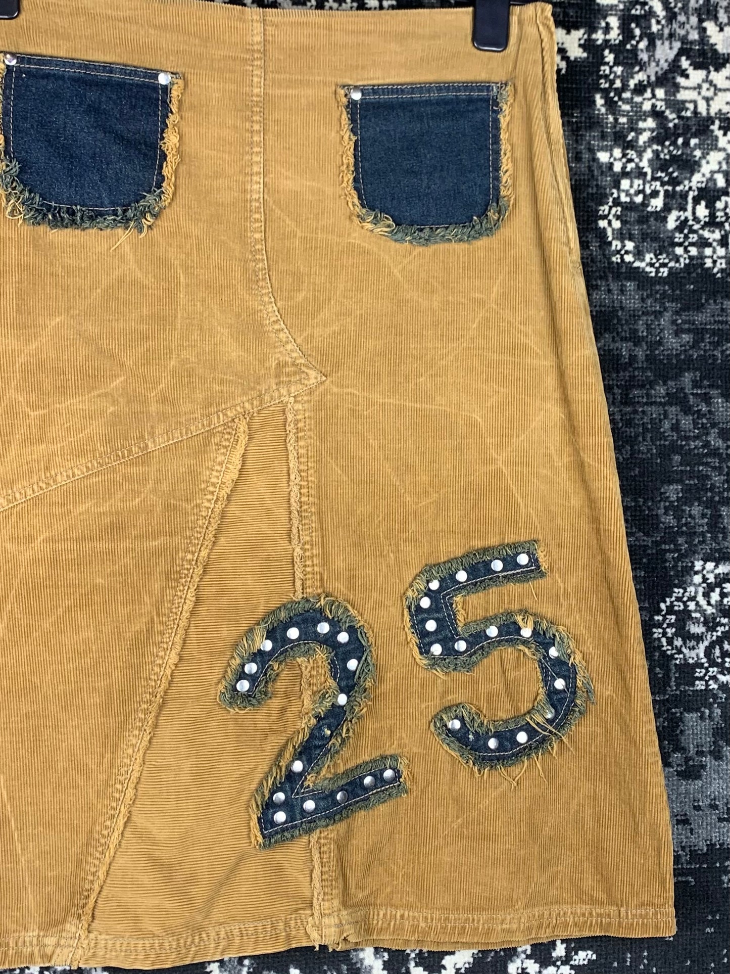 Y2K Style Women's Patchwork Corduroy Midi Skirt