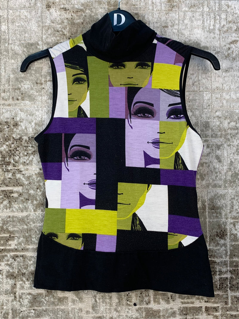 Womens Y2K Graphic Face Print Top