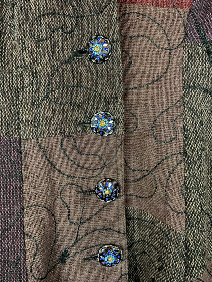 Nomads Patchwork Boho Coat with Colorful Embroidered Buttons