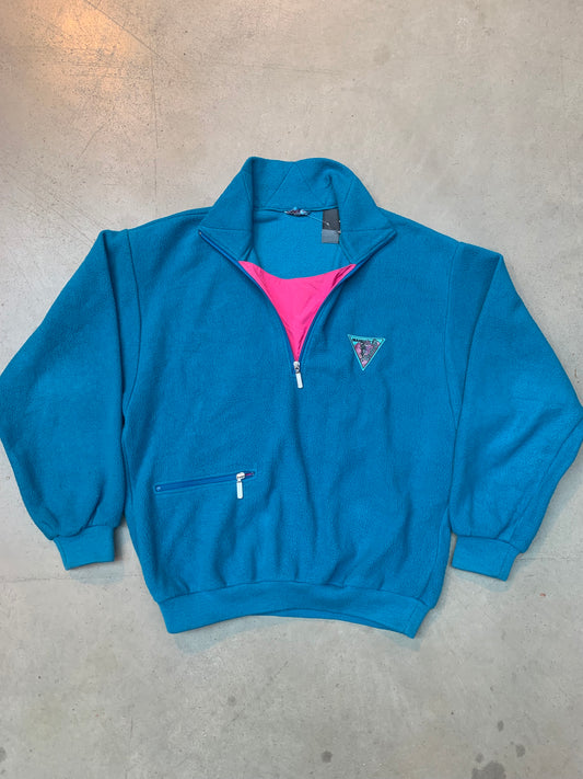 Vintage Men's Bright Teal Fleece Half-Zip Jacket