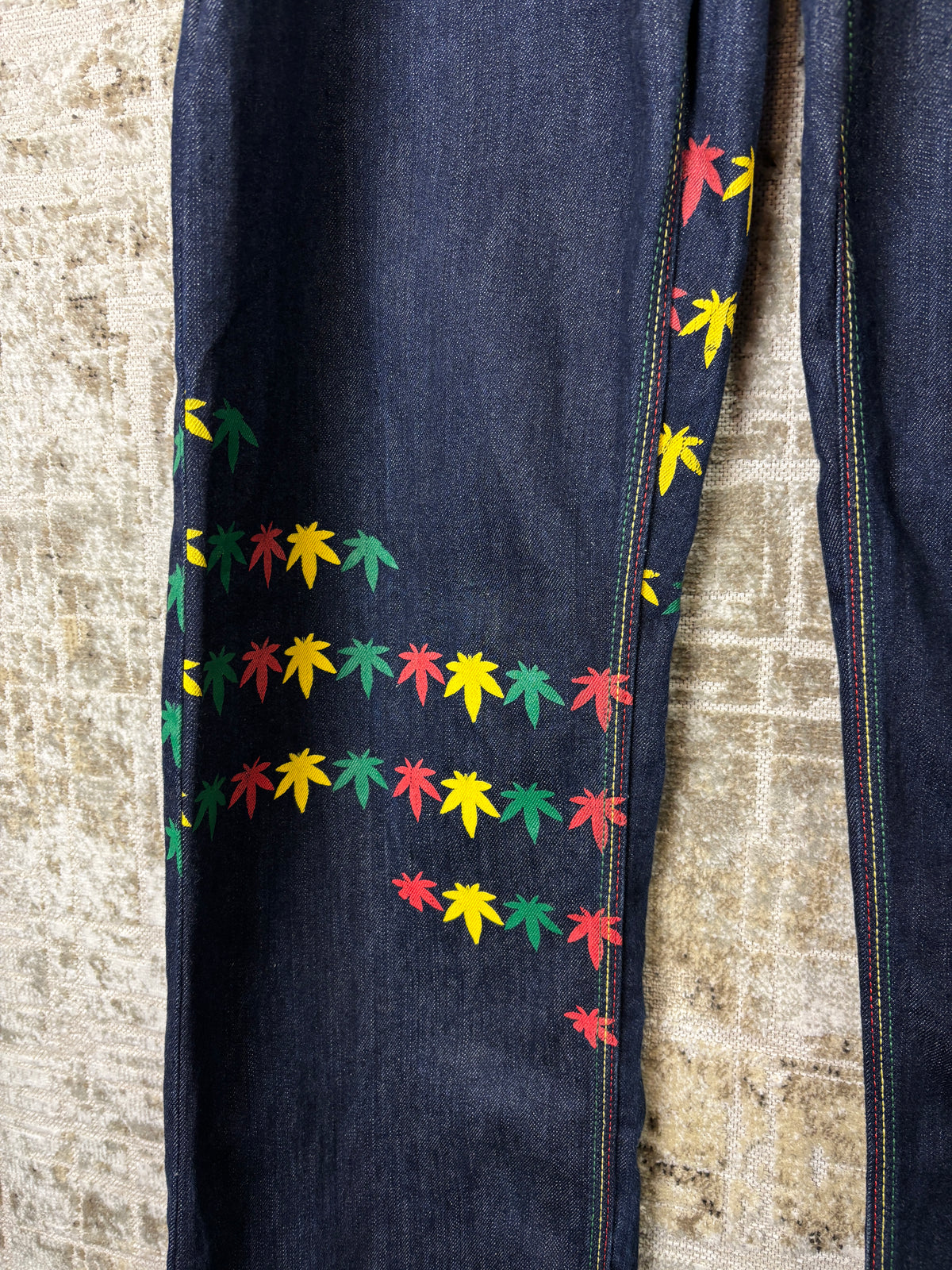 Dirty Money Kush Rasta Embroidered Baggy Jeans