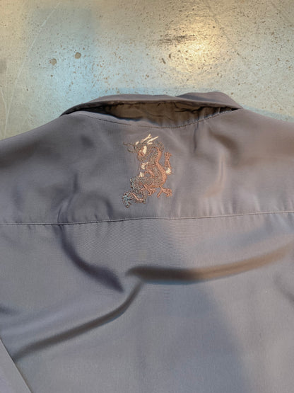 Y2K Men's Embroidered Dragon Grey Longsleeve Button-Up Shirt