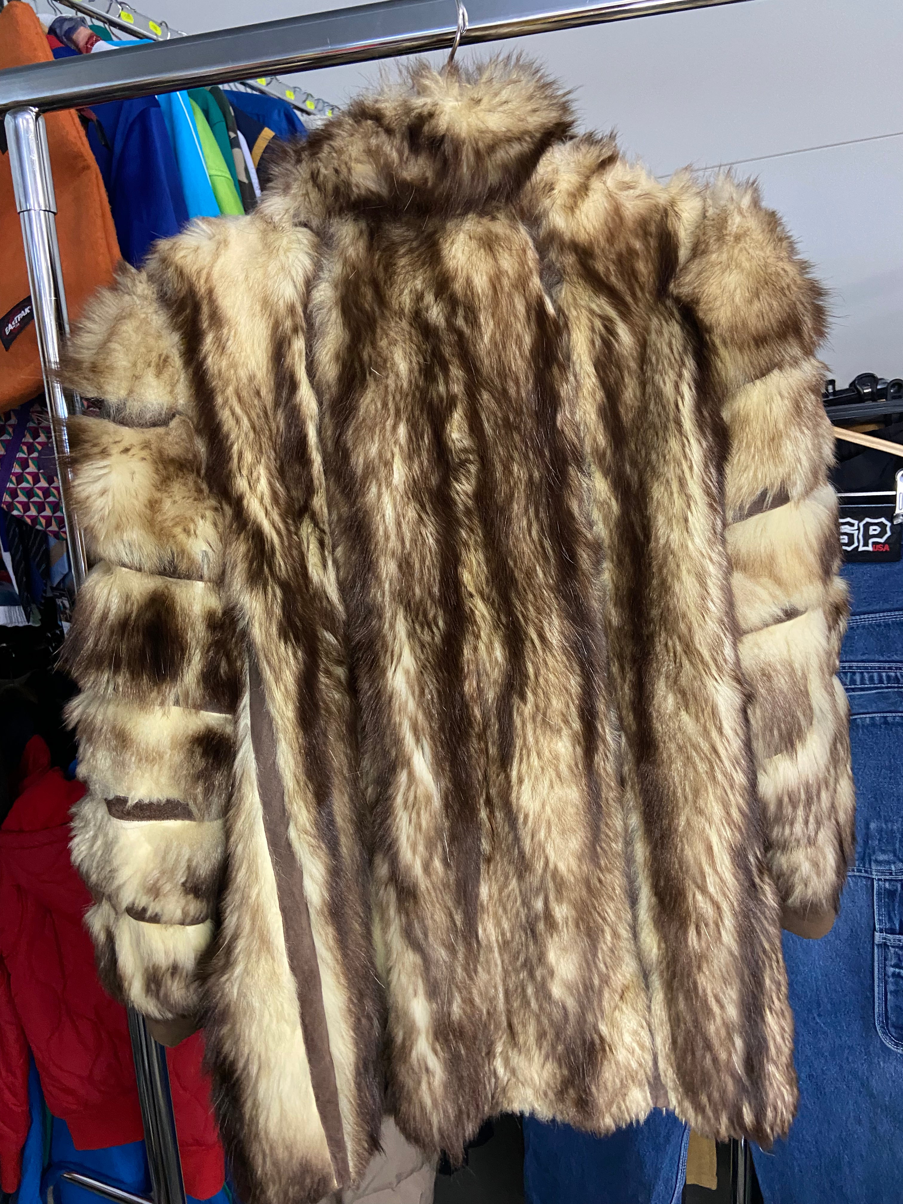 Multicolor Short Wild Animal Fur Overcoat Jacket Women's S Vintage