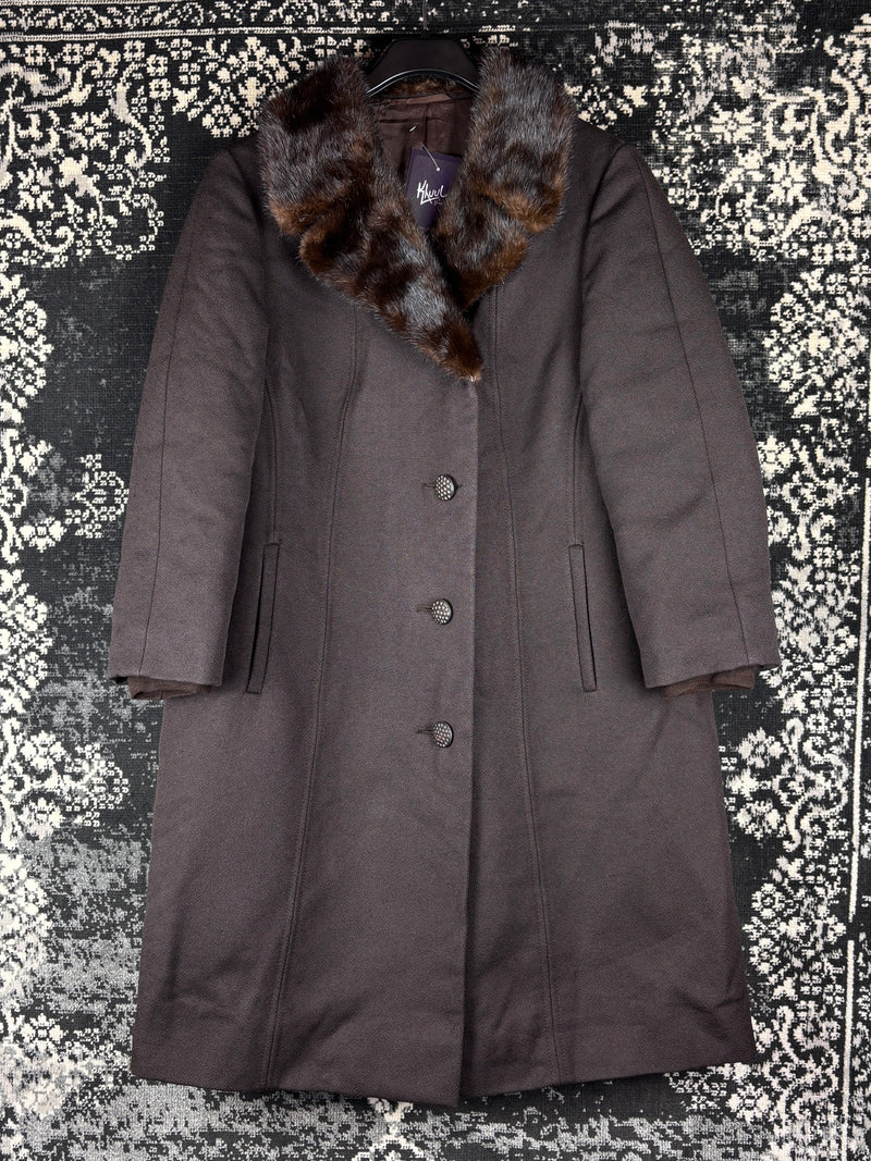 Women's Vintage Dark Brown Wool Blend Coat
