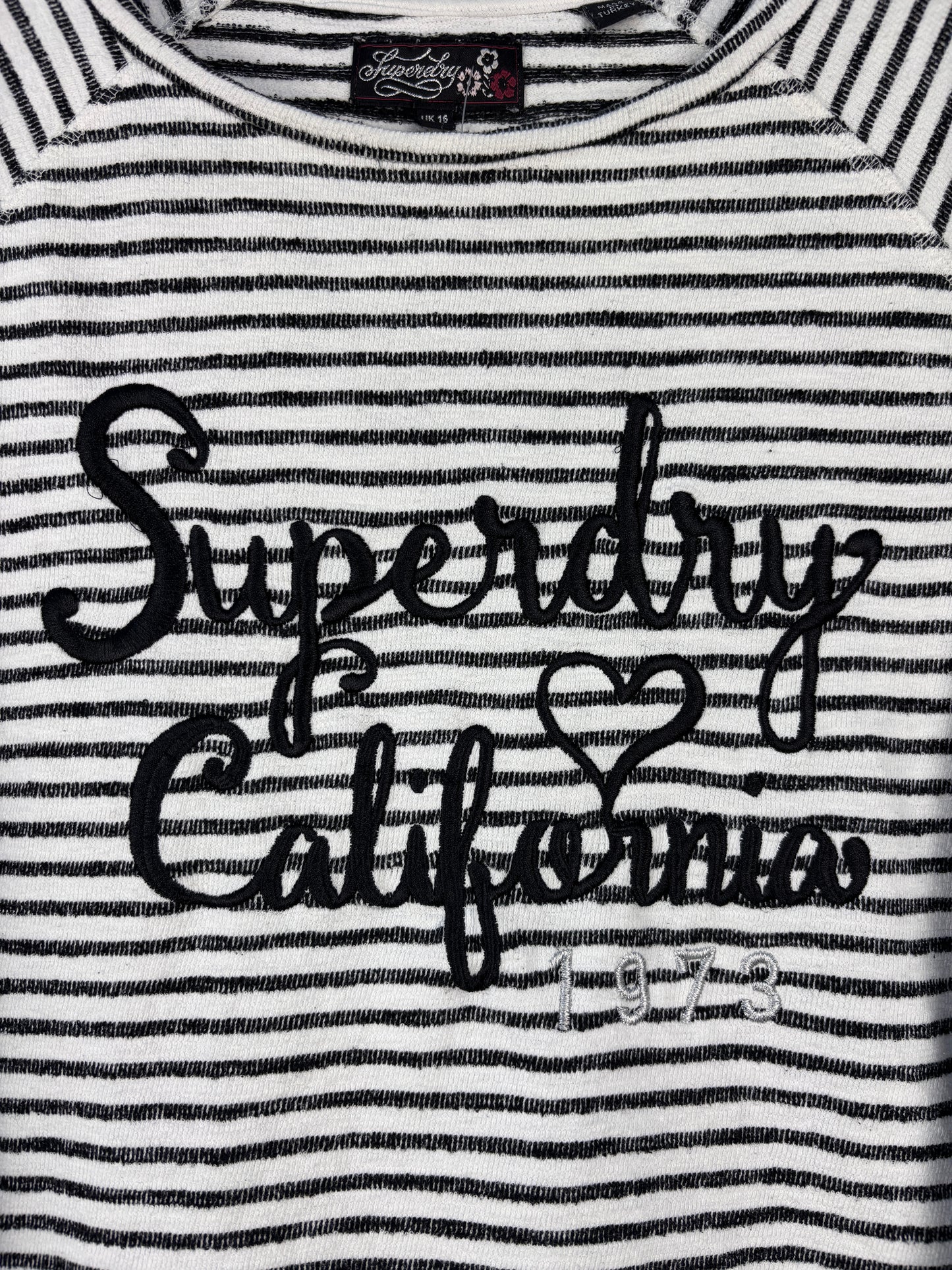 Womens Y2K Black and White Striped Superdry Long Sleeve Sweater