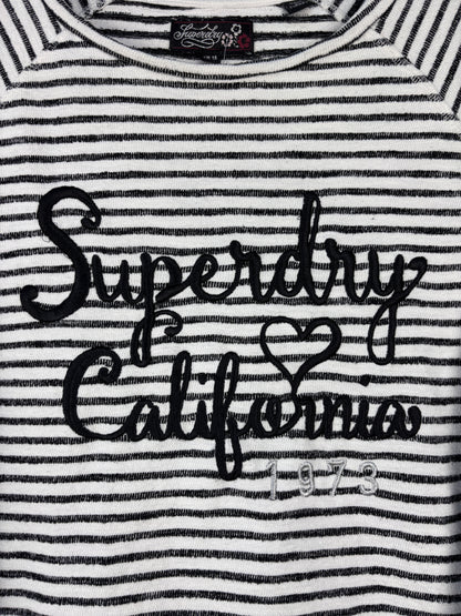 Womens Y2K Black and White Striped Superdry Long Sleeve Sweater