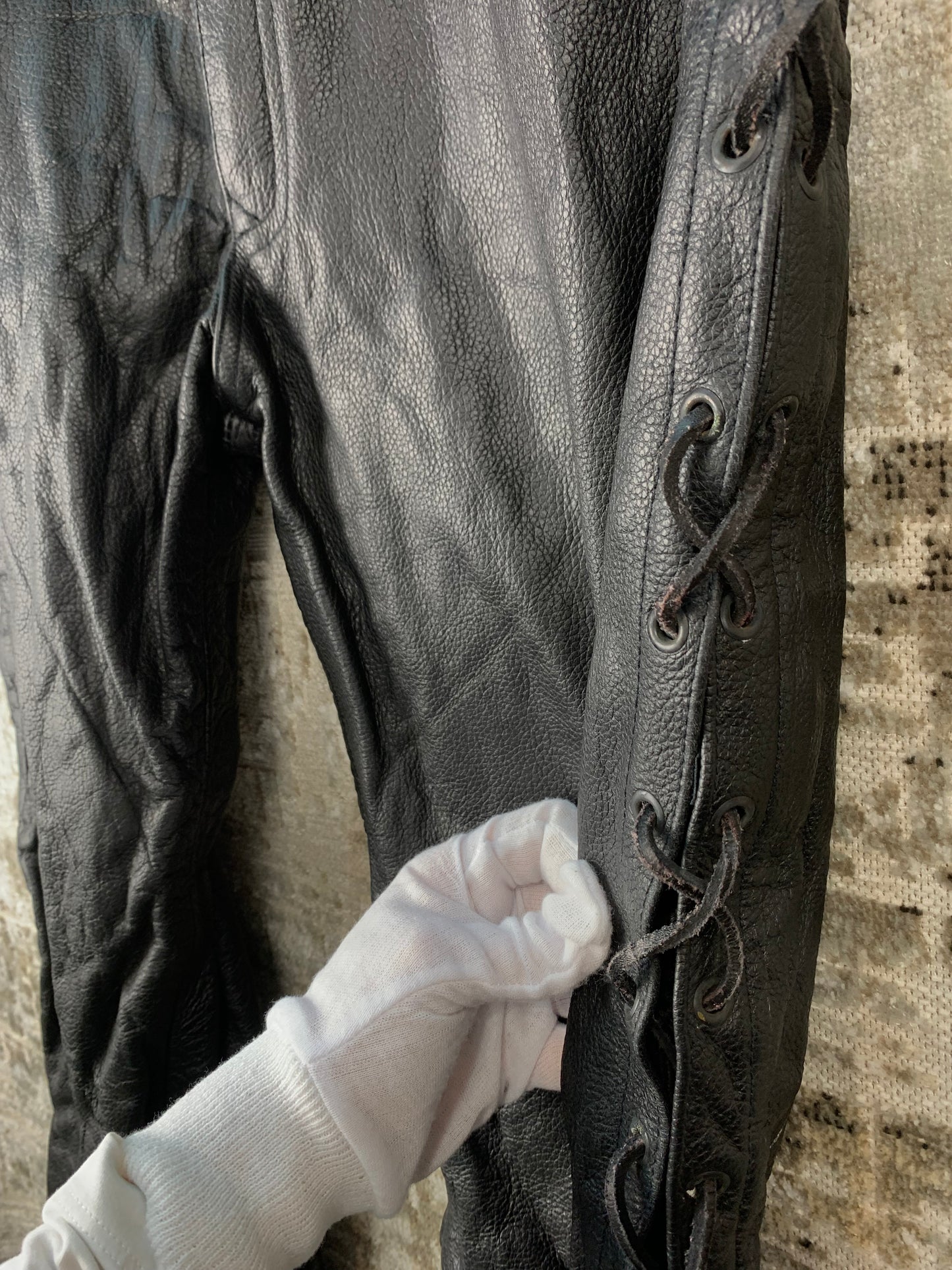 Mens Vintage Euro SB1 Stars Black Leather Pants