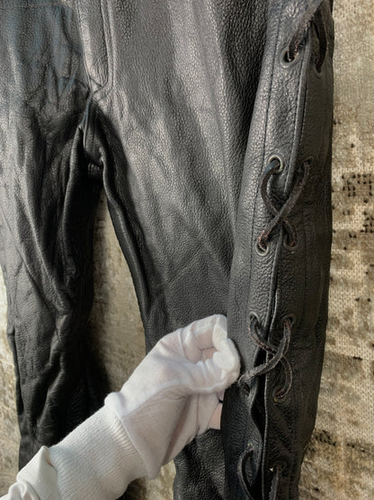 Mens Vintage Euro SB1 Stars Black Leather Pants