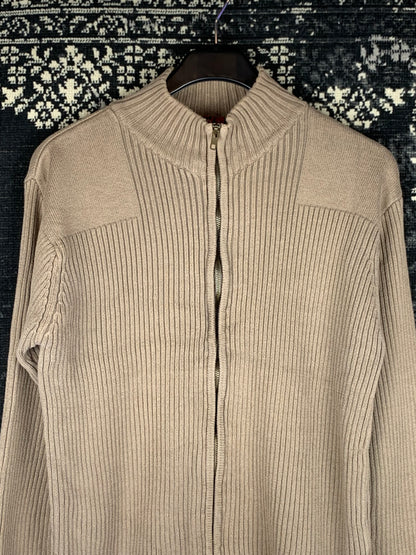 Y2K Men Gray Ribbed Knit Zip Hoodie